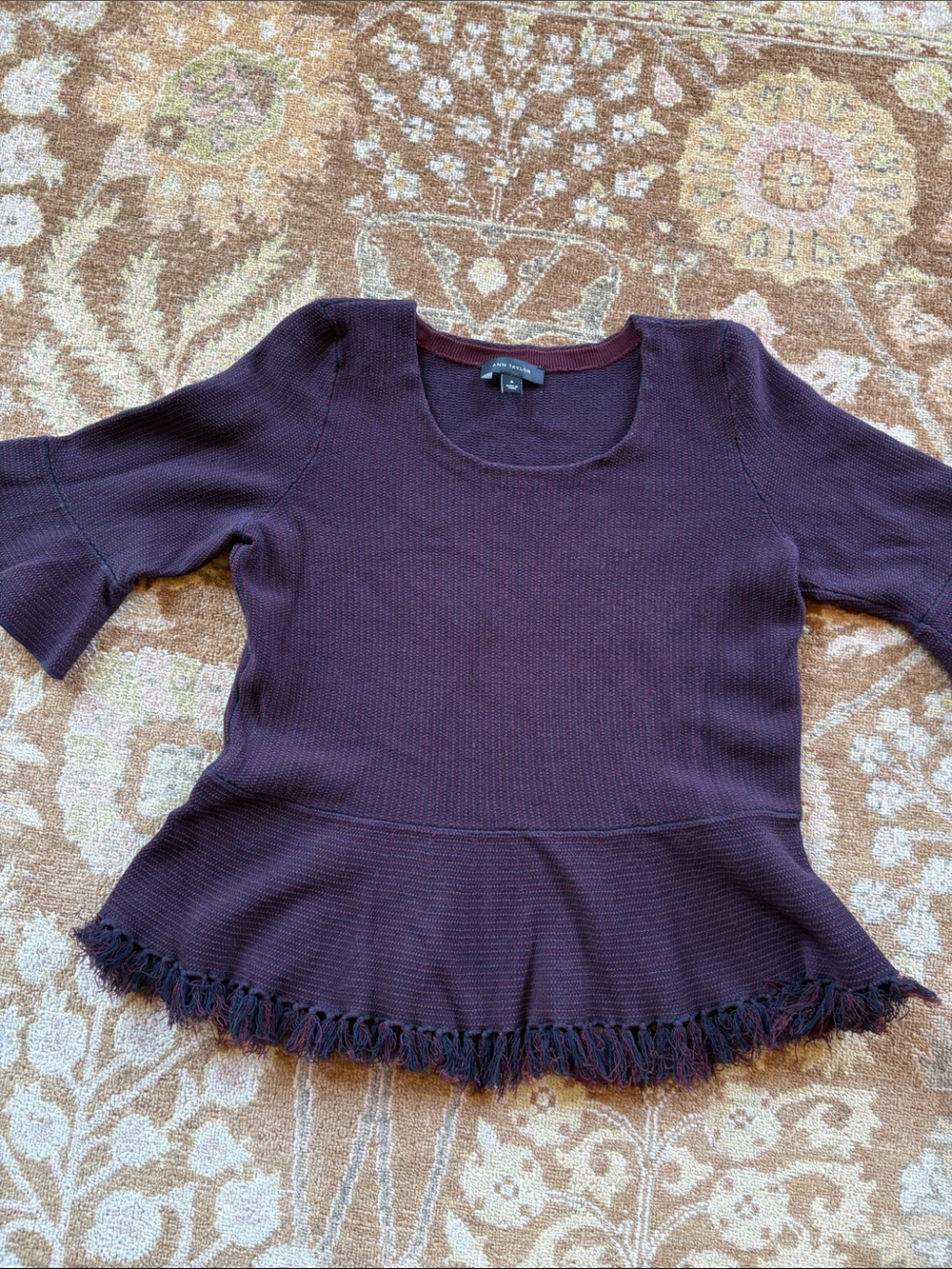 Ann Taylor Scoop Neck Peplum Top in Deep Plum